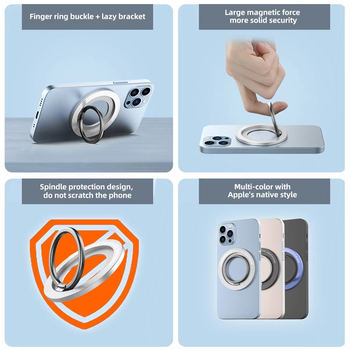 Premium, Magnetic Phone Ring Holder for MagSafe – Detachable, 360° Rotating Grip Stand, Compatible with Apple iPhone