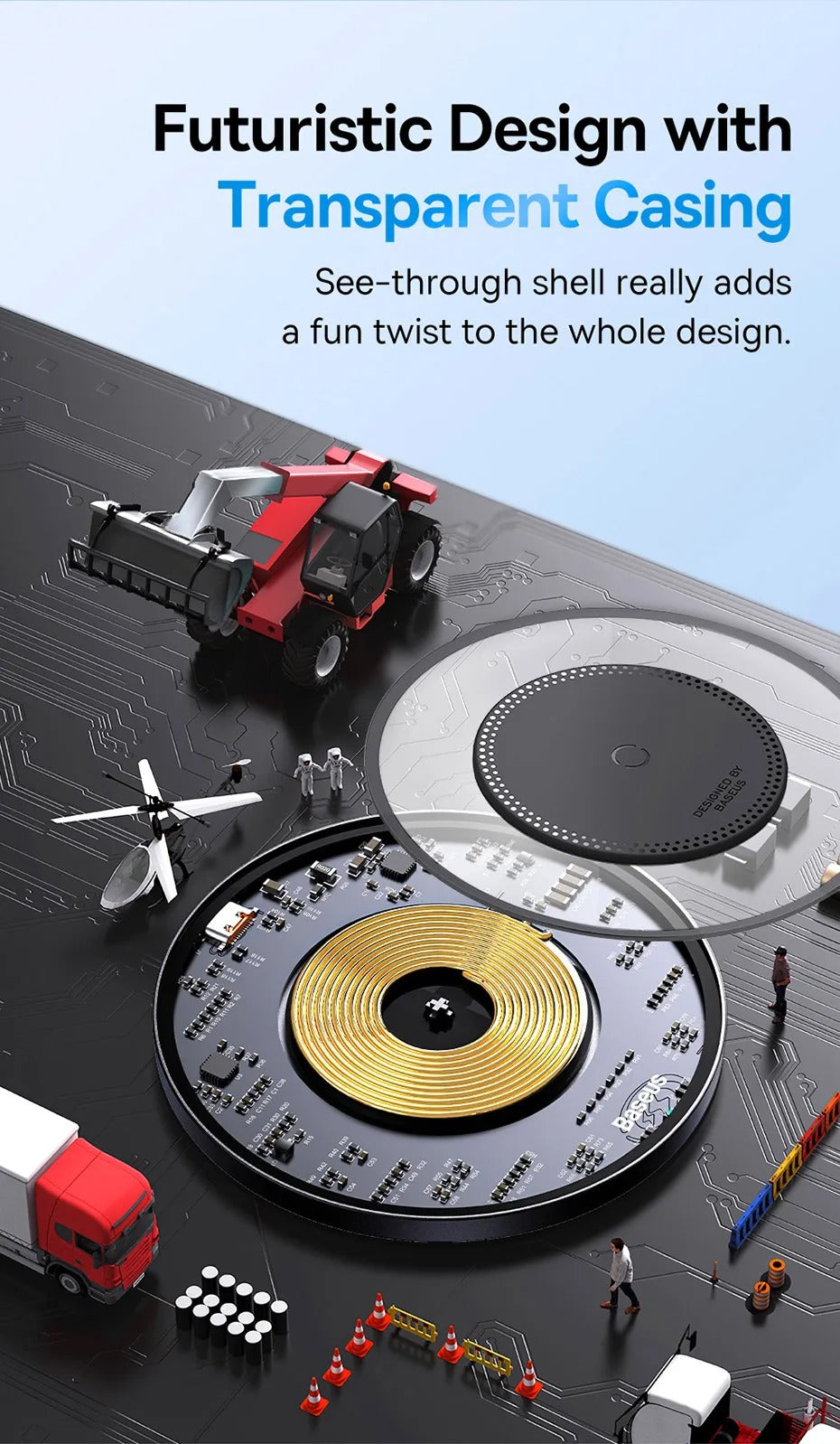 Premium 15W Wireless Charger Pad – Fast Qi Charging for iPhone, AirPods, Samsung, Xiaomi, LG, Clear Design, Type-C Cable, Charging Indicator