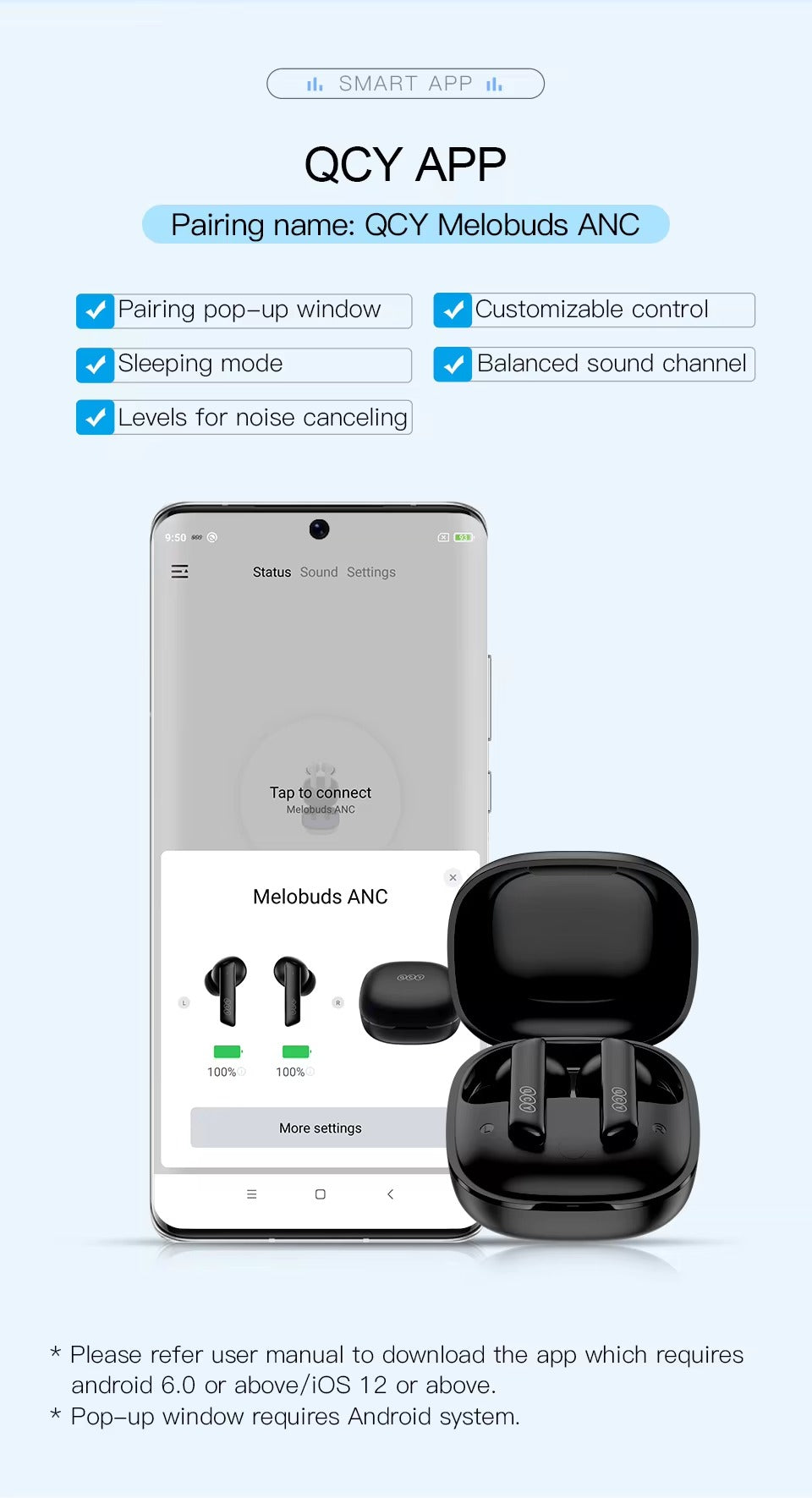 Premium, ANC Wireless Headphones –  Bluetooth 5.2 Earphones with 6-Mic ENC, HD Call, Transparency Mode for Apple iPhone
