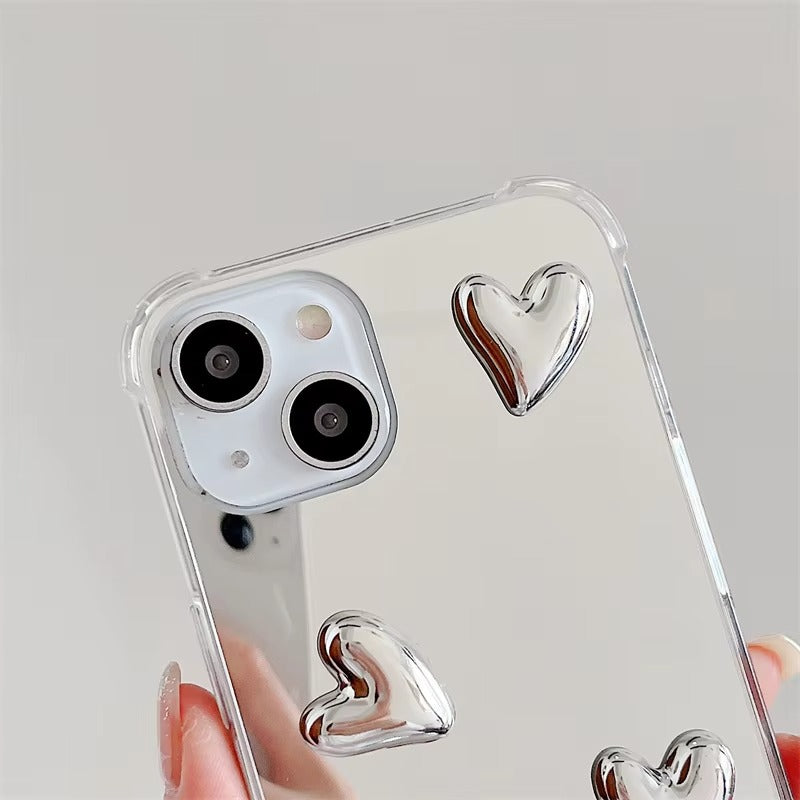 Luxury Apple iPhone Case, MagSafe Compatible, Camera Lens and Screen Protection, Ultra Thin, Shockproof, Magnetic, Full All Around Protection, Bow Heart Mirror Cover