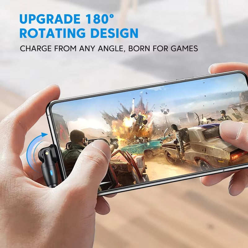 High Quality 3-in-1 Charging Cable – 180° Rotating Fast Charger with Type-C, Lightning & Micro USB, 3A Power Cord for iPhone