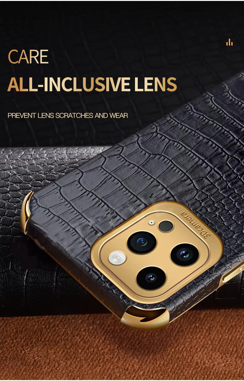 Premium Apple iPhone Case MagSafe Compatible, Camera Lens & Screen Protection, Ultra Thin Shockproof Magnetic Full All Around Protection Cover with Crocodile Leather Ring Holder