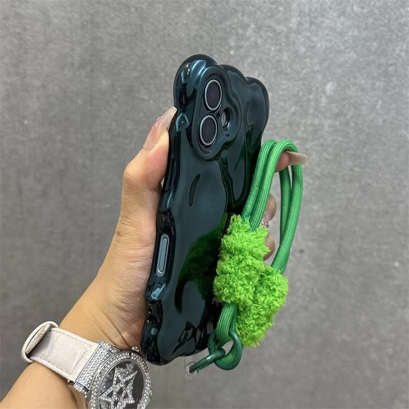 Luxury Apple iPhone Case, MagSafe Compatible, Camera Lens & Screen Protection, Ultra Thin, Shockproof, Magnetic Full All Around Cover – 3D Wave Edge Plating Case with Plush Wristband & Lanyard Strap