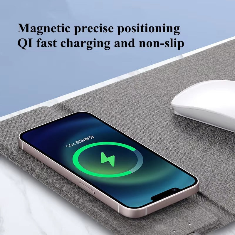 Premium, 2-in-1 Mouse Pad with Qi Wireless Charging – PU Leather Desk Mat with Phone Holder, USB Type-C Compatible