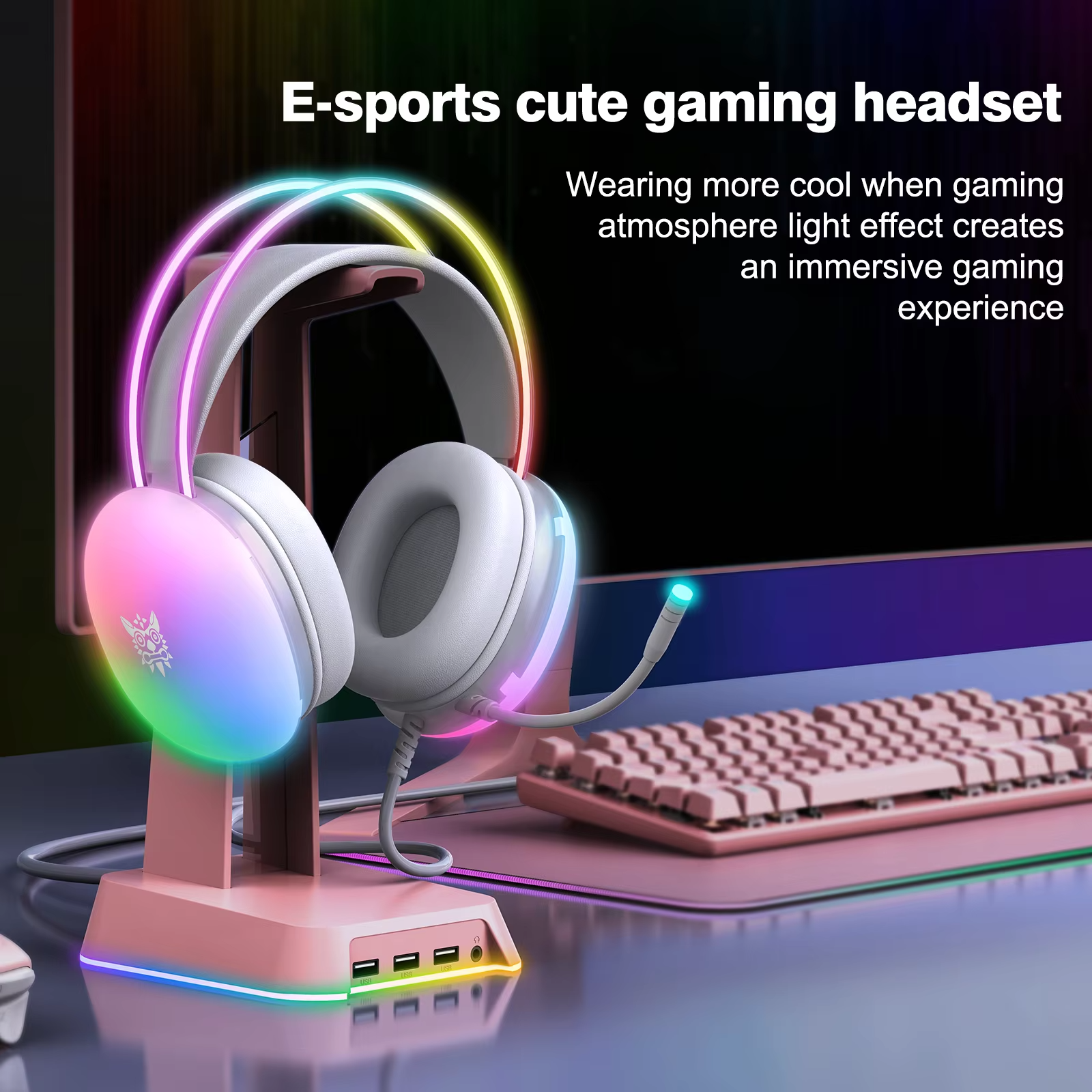 Premium, RGB Gaming Headset with Microphone Full RGB Lighting Comfortable Over-Ear Headphones for Apple Devices and PC Gamers