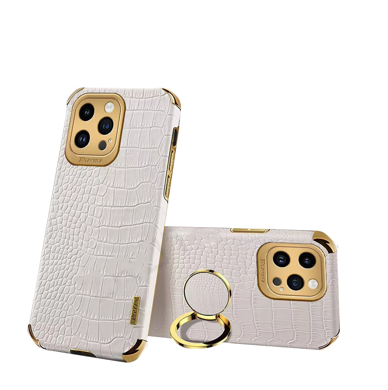 Premium Apple iPhone Case MagSafe Compatible, Camera Lens & Screen Protection, Ultra Thin Shockproof Magnetic Full All Around Protection Cover with Crocodile Leather Ring Holder