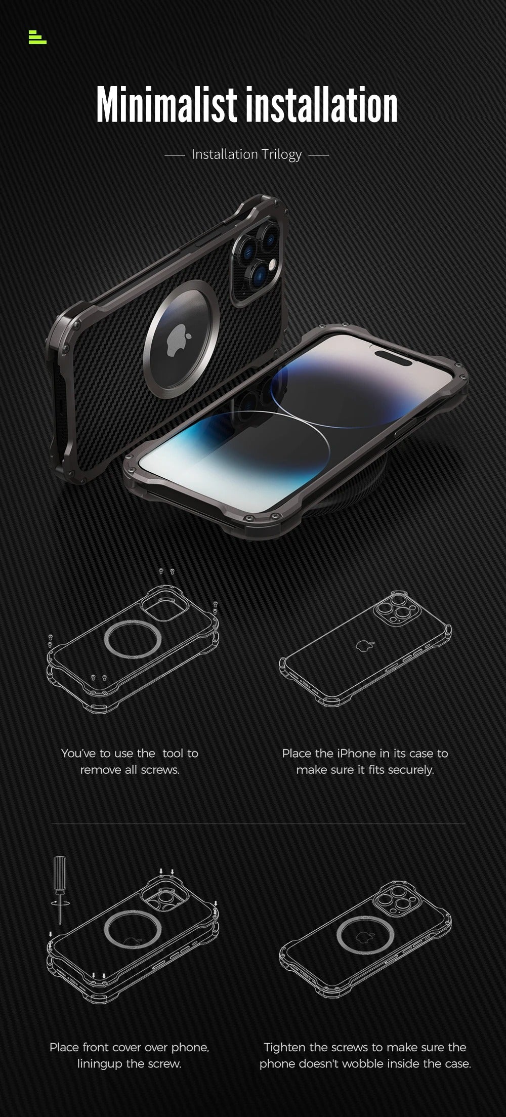 Premium Apple iPhone Case, MagSafe Compatible, Camera Lens & Screen Protection, Ultra Thin, Shockproof, Magnetic Full All Around Cover – Carbon Fiber Metal Case with Anti-Fall Design & Magnetic Back Shell