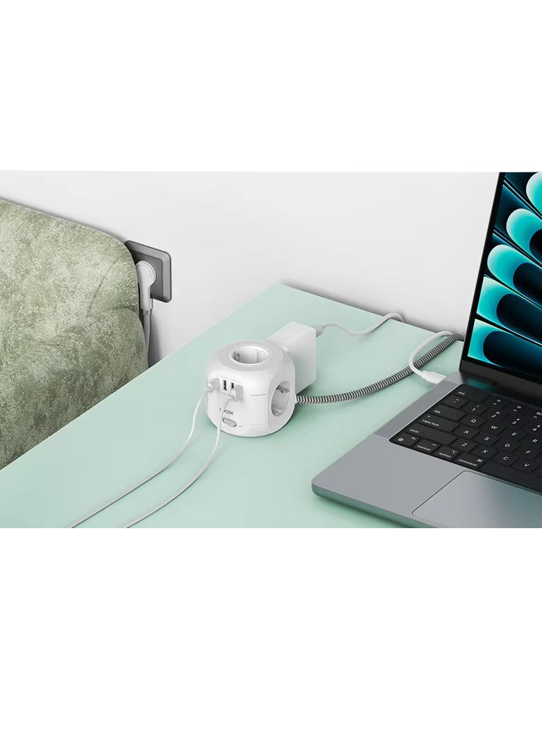 Premium, EU Plug Power Strip with 4 AC Outlets, 3 USB Ports, 1 Type-C, 2M/3M Braided Cable – Multi Socket Extension for Home