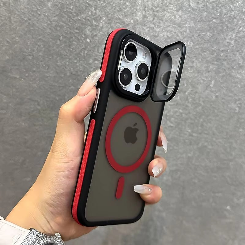 Luxury Apple iPhone Case  Ultra Thin Shockproof Magnetic Full All Around Protection Cover with Matte Stand & Wrist Strap