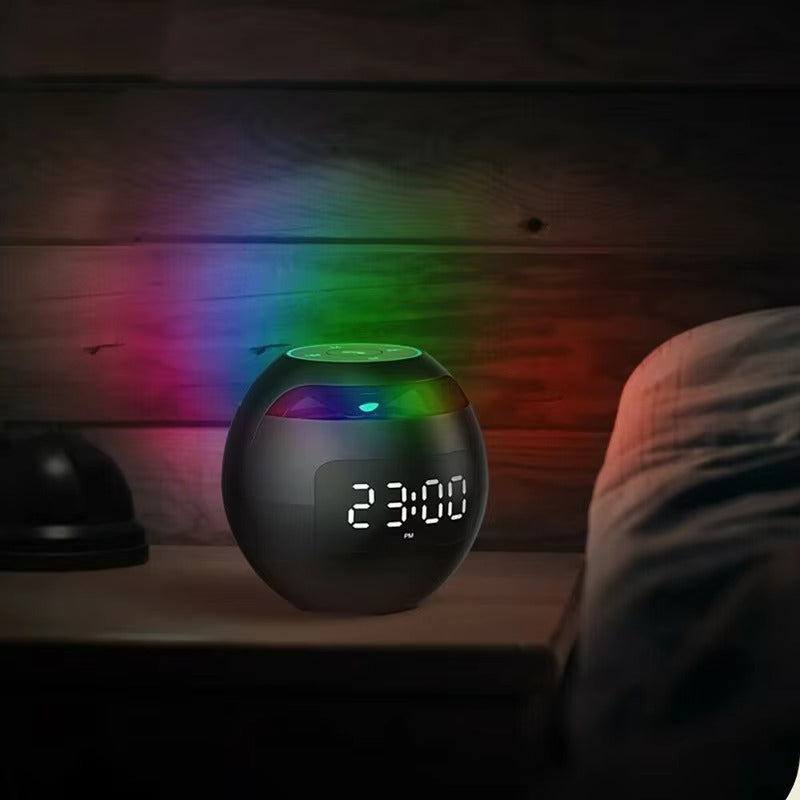 High Quality Bluetooth Alarm Clock Speaker with Colorful LED Light – Mini Portable Wireless Speaker, Dual Alarms, TF Card, FM Radio, 18H Playtime, USB Rechargeable