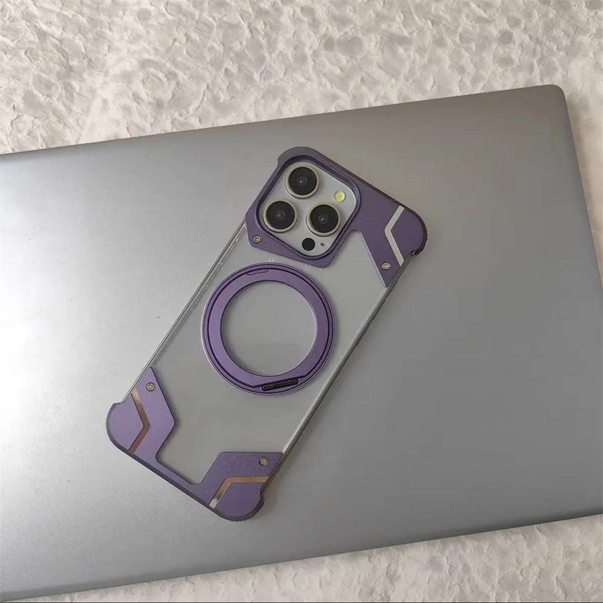 Luxury Apple iPhone Case, MagSafe Compatible, Camera Lens & Screen Protection, Ultra Thin, Shockproof, Magnetic Full All Around Cover – 360° Aluminum Alloy Rimless Case with Transparent PC & Built-In Bracket