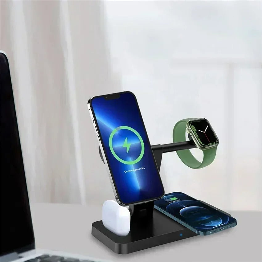 Premium 5 in 1 Magnetic Wireless Charging Station – Foldable Fast Charger Stand for Phones, Smartwatches, Earbuds with 30W Output & LED Night Light