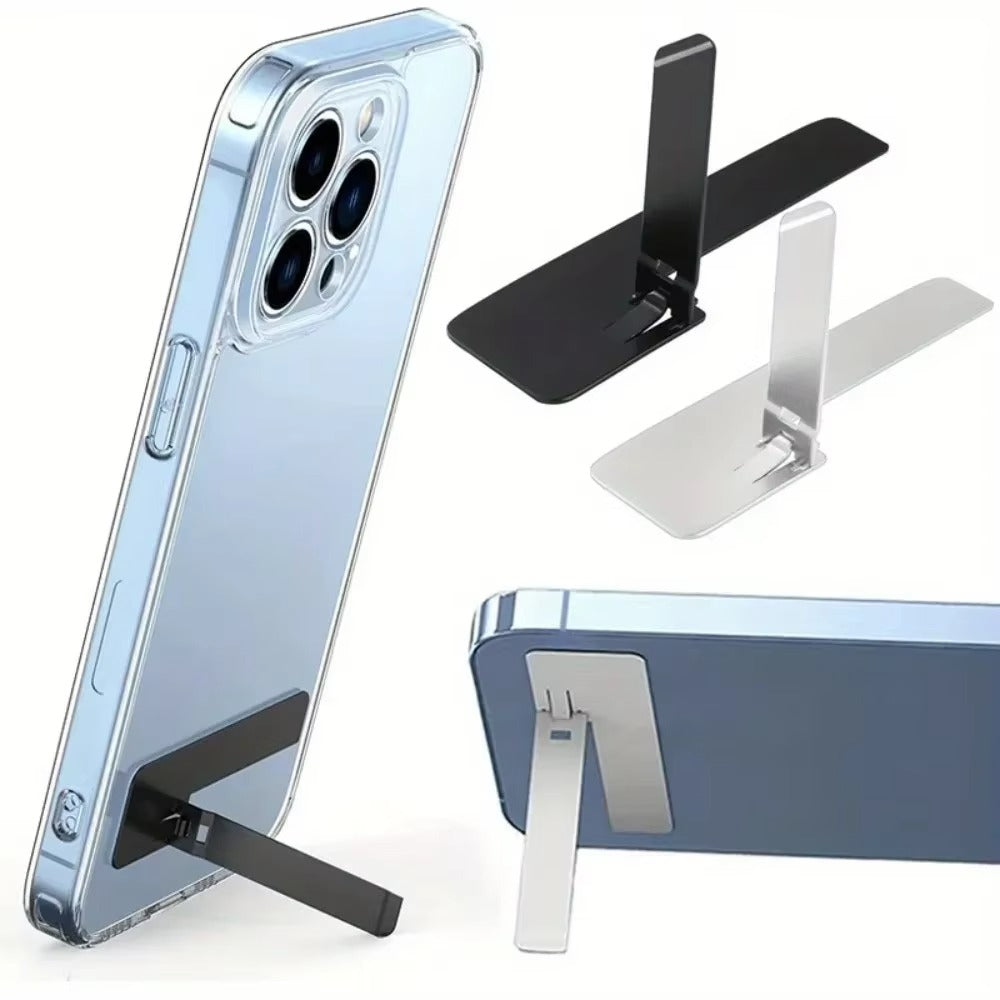 Premium Ultra-Thin Phone Holder Stand – 2PC Invisible Foldable Bracket, 0.6mm Stainless Steel Grip Mount, Dual-Angle Desktop Support for Smartphones