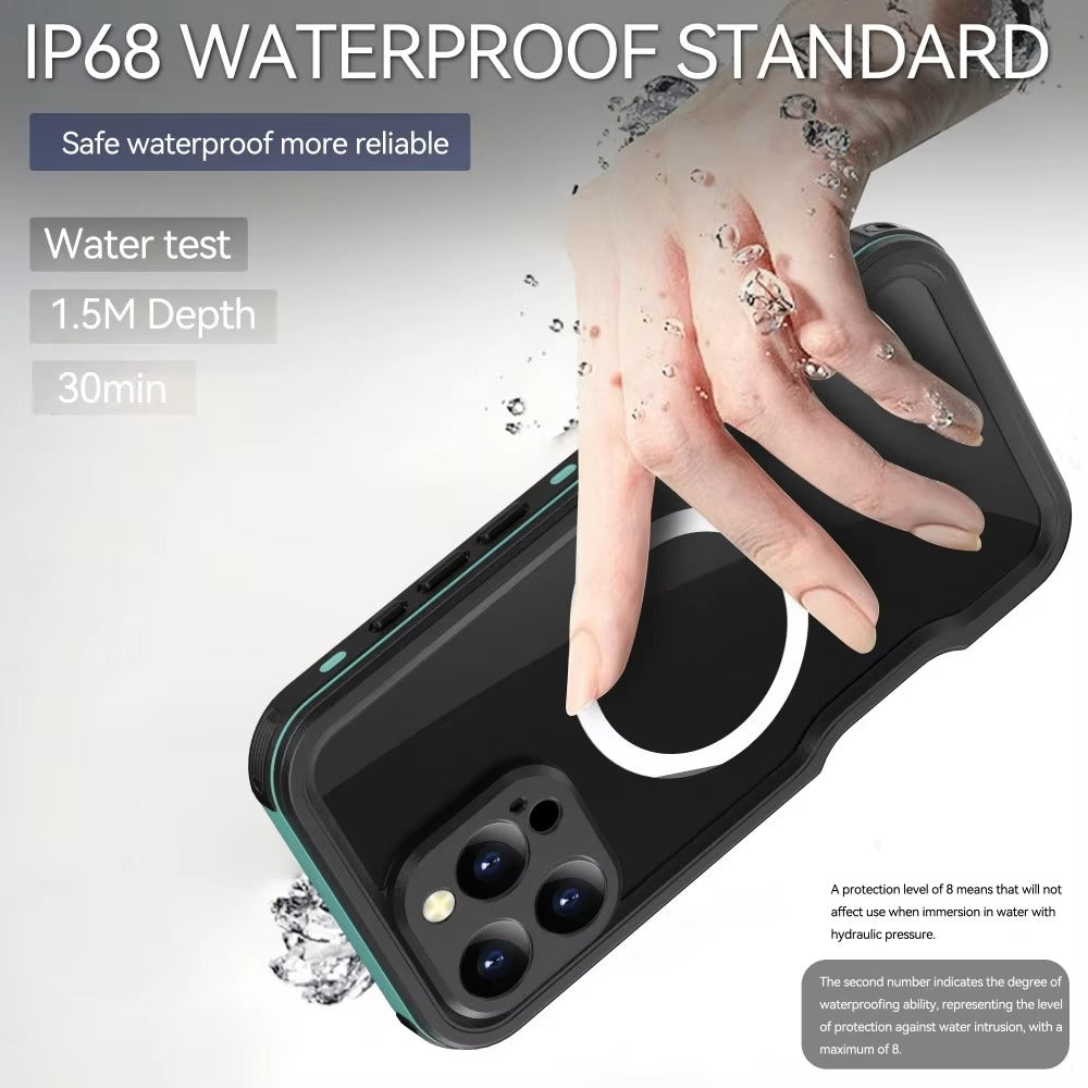 Premium Apple iPhone Case MagSafe Compatible, Camera Lens & Screen Protection, Cover with IP68 Waterproof TPU Armor