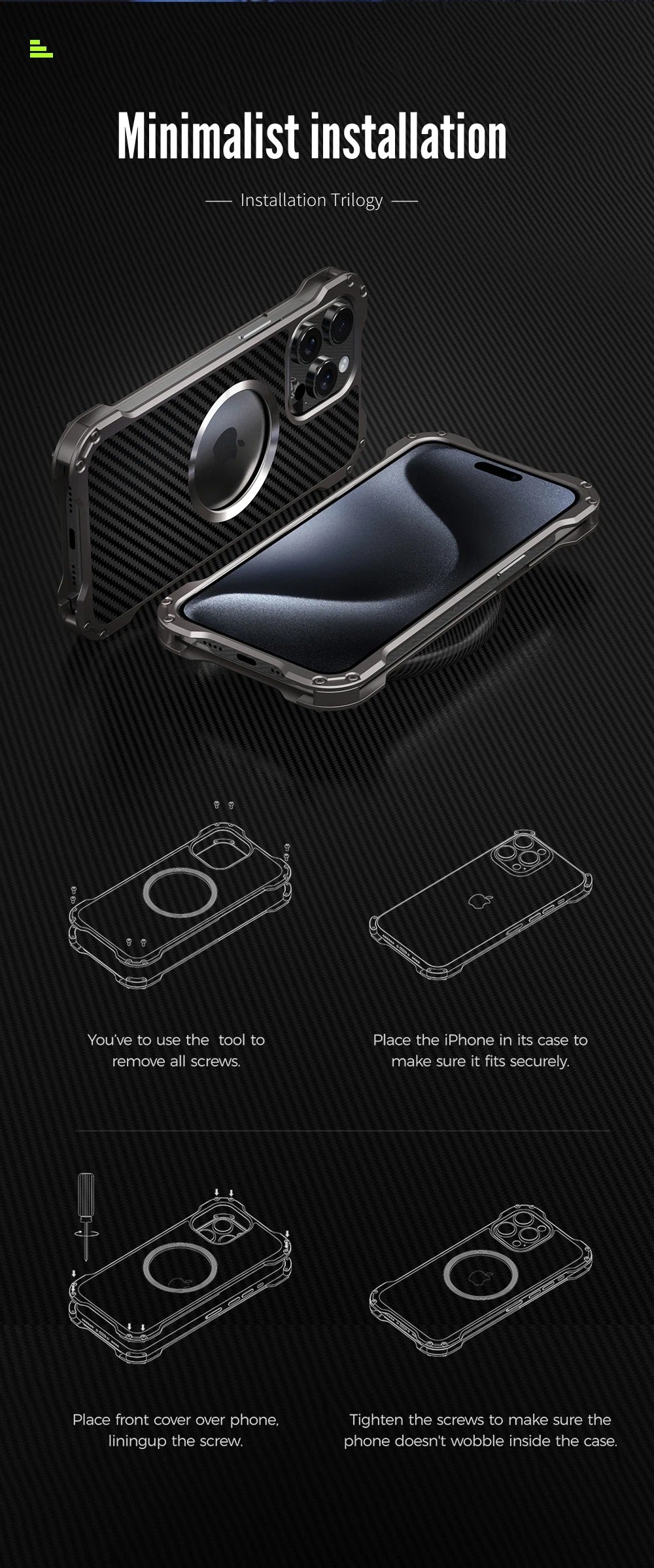 Robust Apple iPhone Case, MagSafe Compatible, Camera Lens & Screen Protection, Ultra Thin, Shockproof, Magnetic Full All Around Cover – Carbon Fiber Aluminum Alloy Case with Built-In Holder Ring & Lightweight Frame