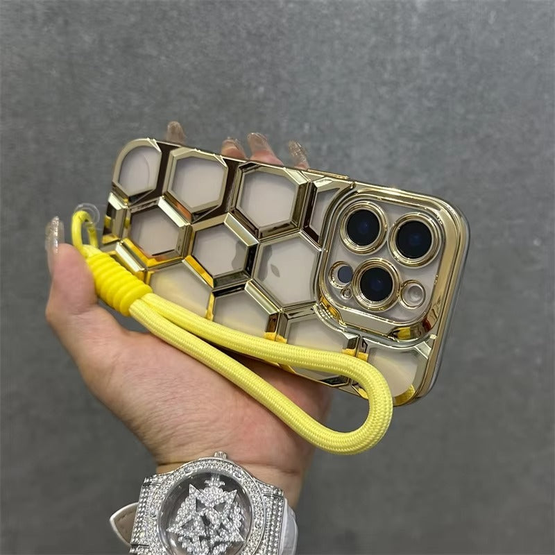 Luxury Apple iPhone Case, MagSafe Compatible, Camera Lens & Screen Protection, Ultra Thin, Shockproof, Magnetic Full All Around Cover – Clear Electroplated TPU Case with Football Design & Wrist Hand Chain