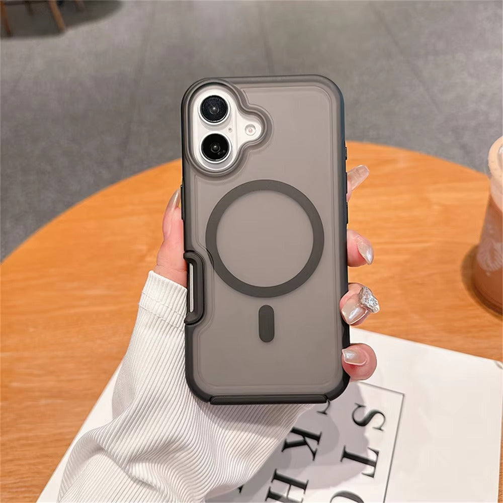 High Quality Apple iPhone Case, MagSafe Compatible, Camera Lens & Screen Protection, Ultra Thin, Shockproof, Magnetic Full All Around Cover – Dual Color Matte Armor Case with Wrist Strap & Magnetic Lanyard