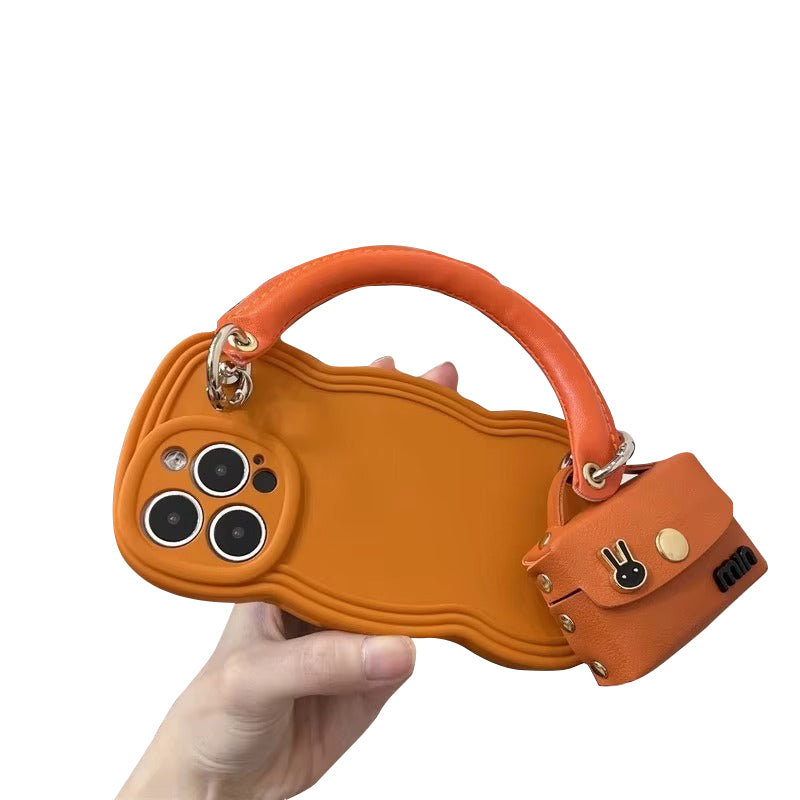 High Quality Apple iPhone Case, MagSafe Compatible, Camera Lens & Screen Protection, Ultra Thin, Shockproof, Magnetic Full All Around Cover – Rabbit-Inspired Portable Case with Headphone Pouch in Orange & Rose Red