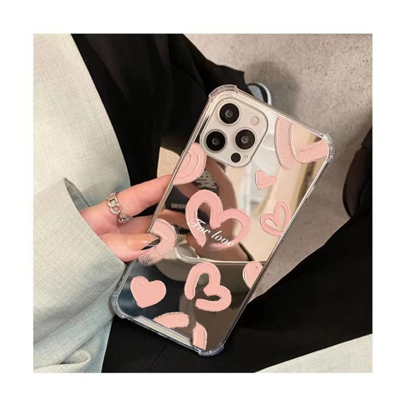 Luxury Apple iPhone Case, MagSafe Compatible, Camera Lens and Screen Protection, Ultra Thin, Shockproof, Magnetic, Full All Around Protection, Heart Mirror Girl Cover
