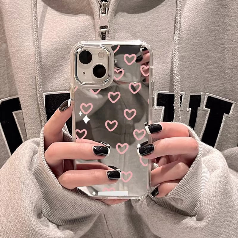 Luxury Apple iPhone Case, MagSafe Compatible, Camera Lens and Screen Protection, Ultra Thin, Shockproof, Magnetic, Full All Around Protection, Heart Mirror Soft Cover
