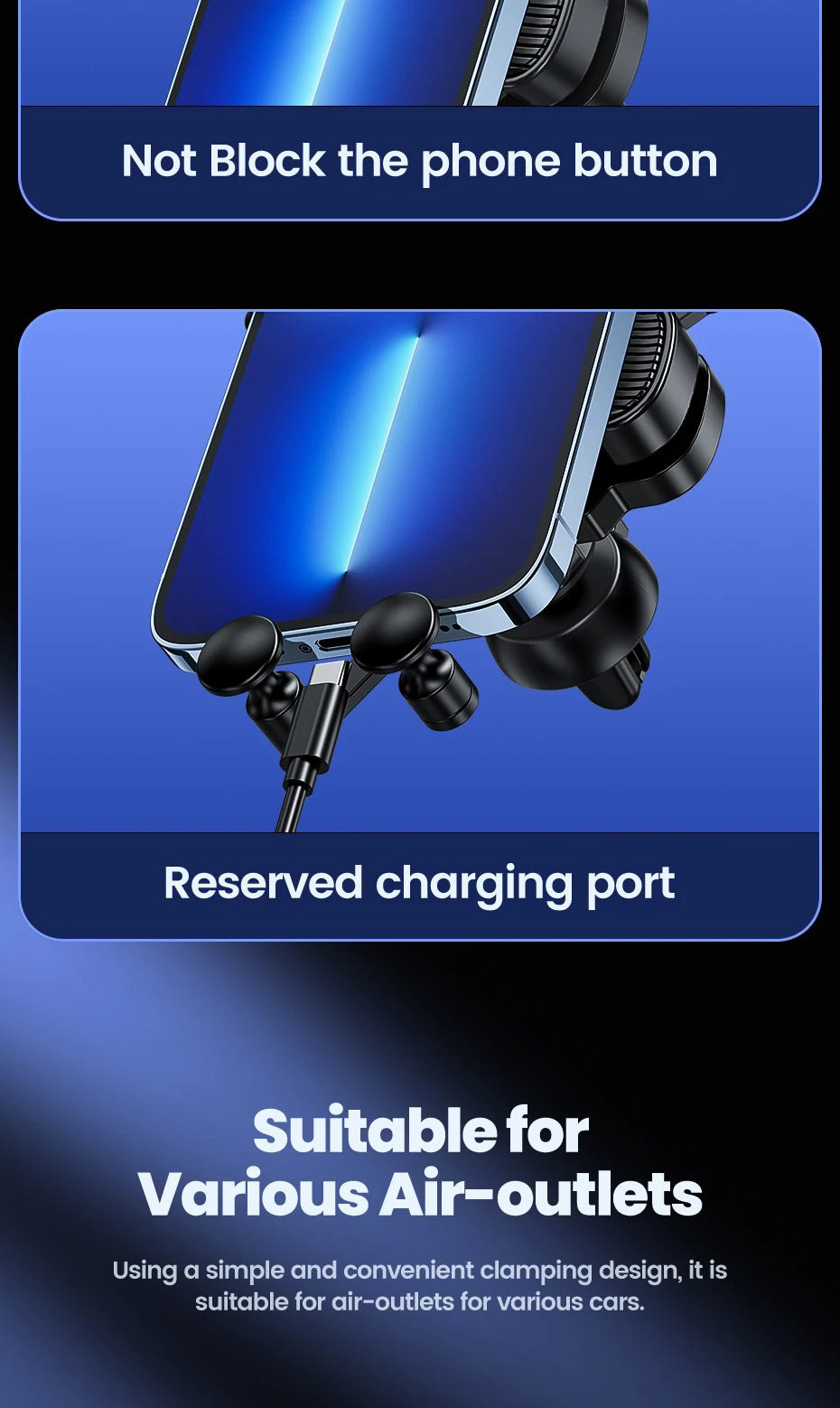 Premium Gravity Car Phone Holder – Dashboard & Air Vent Mount, Auto Lock Bracket, 360° Rotation, Anti-Slip, Universal Fit for 4.7-7" Smartphones