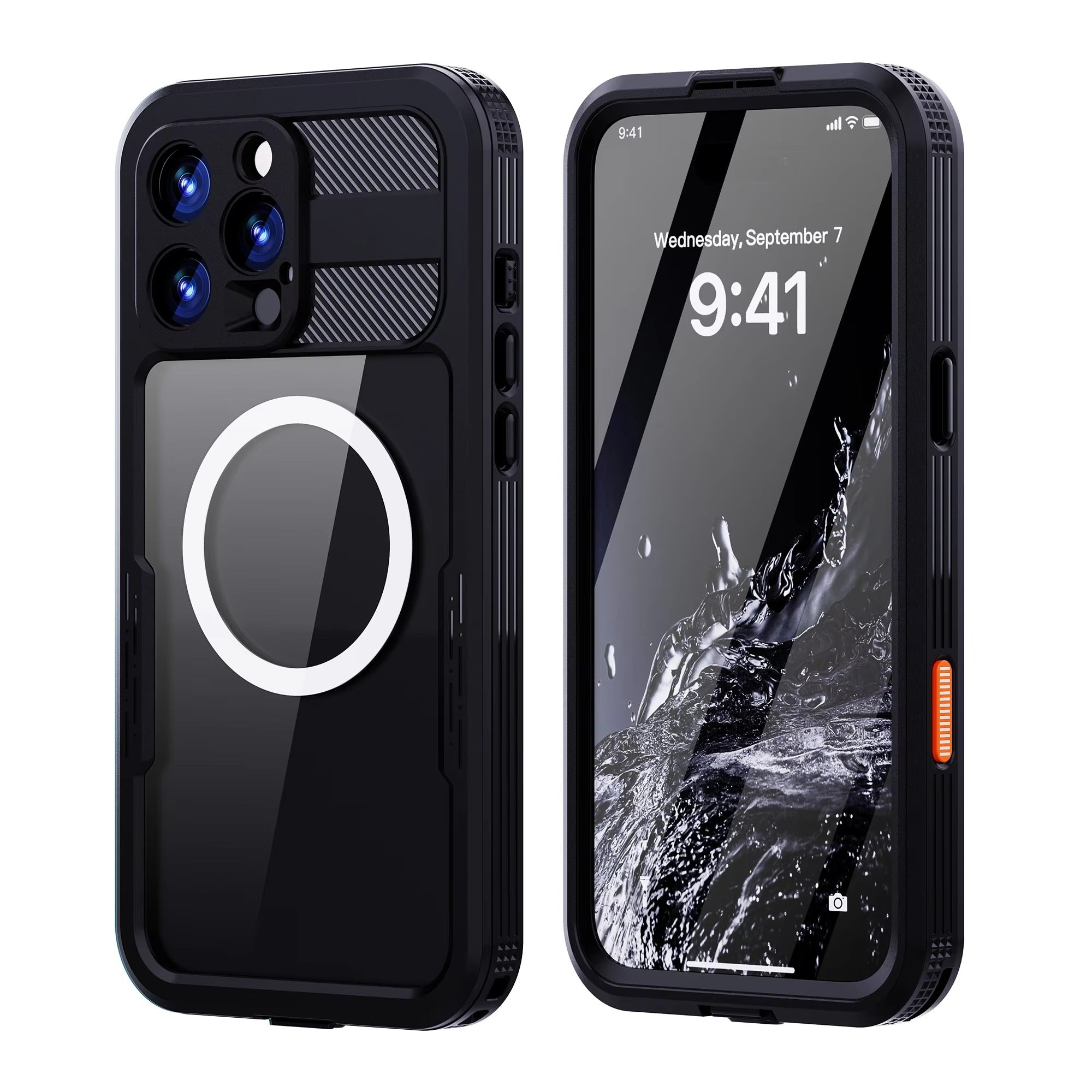 Luxury Apple iPhone Case MagSafe Compatible, Camera Lens & Screen Protection, Ultra Thin Shockproof Magnetic Full All Around Protection Cover with IP68 Clear Diving Design