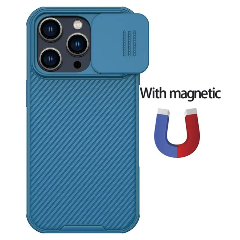 High Quality iPhone Case, MagSafe Compatible, Ultra Thin Magnetic Cover with Screen Guard Slide Camera Lens Protector Panel