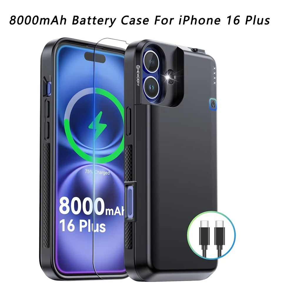 High Quality Apple iPhone Case MagSafe Compatible, Camera Lens & Screen Protection, Ultra Thin Shockproof Magnetic Full All Around Protection Cover with 8000mAh Battery Pack