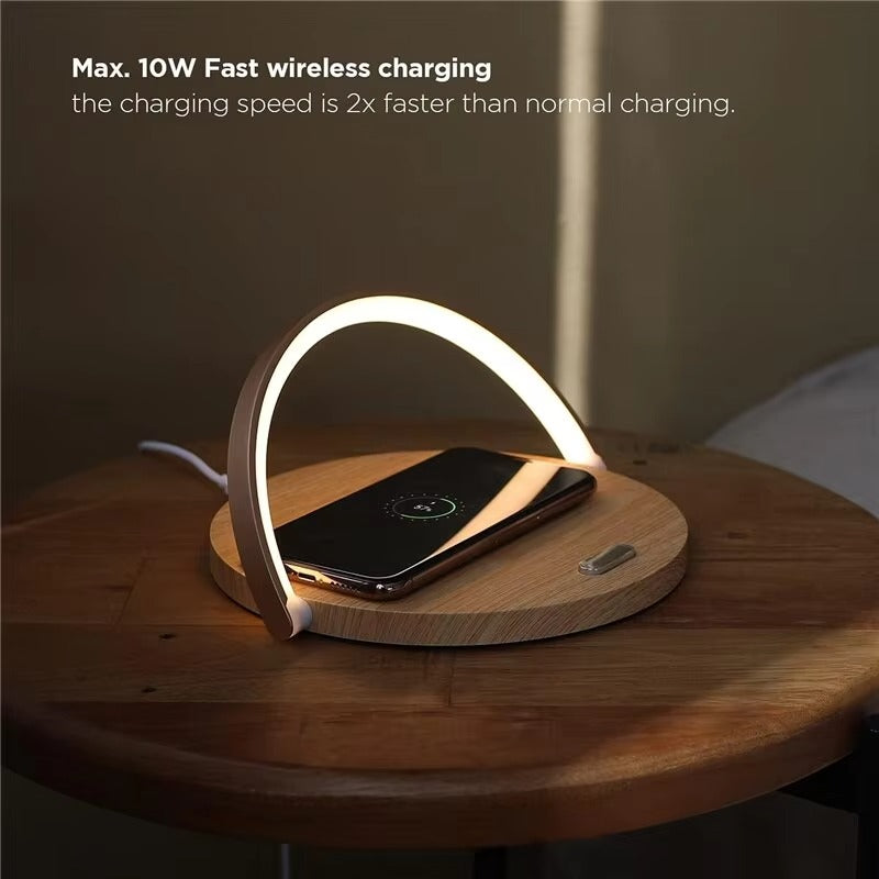 Multifunction 3 in 1 Wireless Charging Station – 10W Fast Charger Pad with LED Desk Lamp, Touch Night Light and Adjustable Stand for iPhone and Samsung