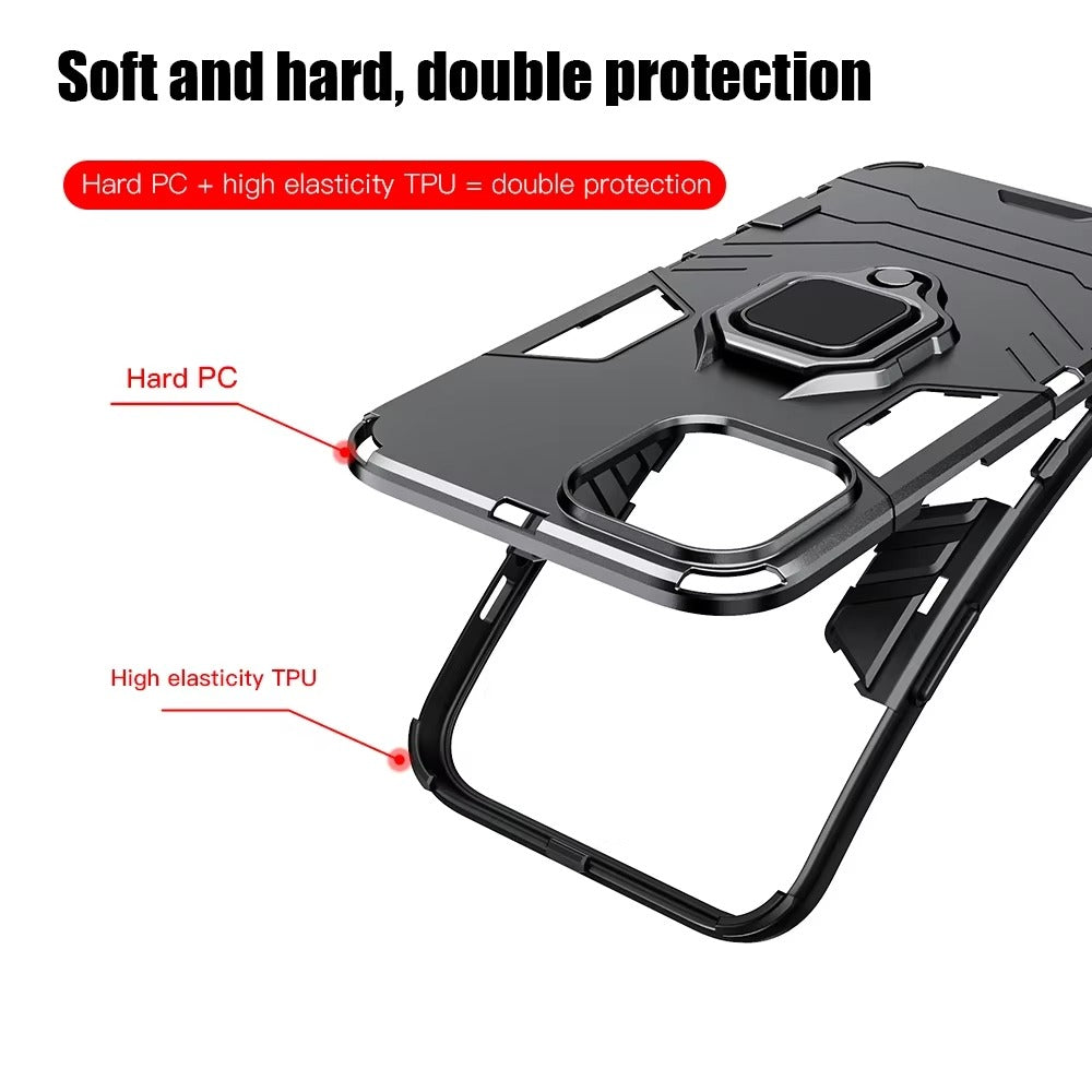 Robust Apple iPhone Case, MagSafe Compatible, Camera Lens and Screen Protection, Ultra Thin, Shockproof, Magnetic, Full All Around Protection, Armor Ring Stand Cover