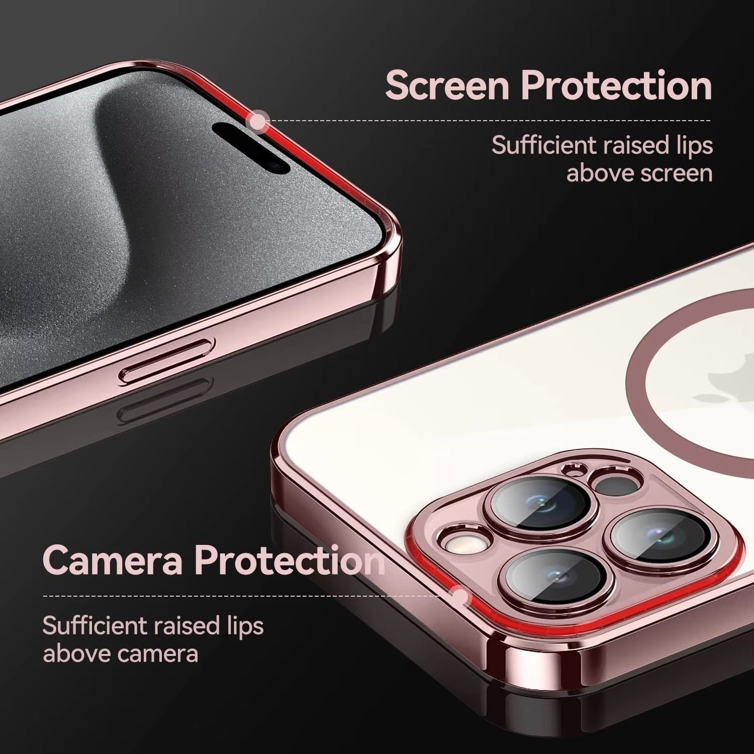 Luxury Apple iPhone Case, MagSafe Compatible, Camera Lens & Screen Protection, Ultra Thin, Shockproof, Magnetic Full All Around Cover – Clear Plating Soft Case with Necklace Lanyard Cord