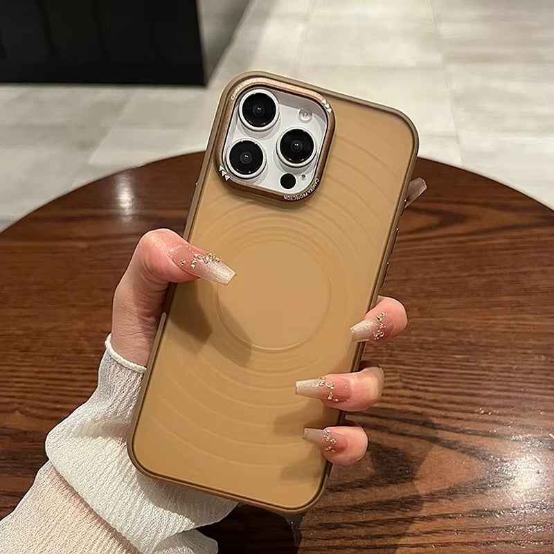 Luxury Apple iPhone Case, MagSafe Compatible, Camera Lens & Screen Protection, Ultra Thin, Shockproof, Magnetic Full All Around Cover – Water Ripple Matte Translucent Case with Metal Lens Bumper & Hard Back