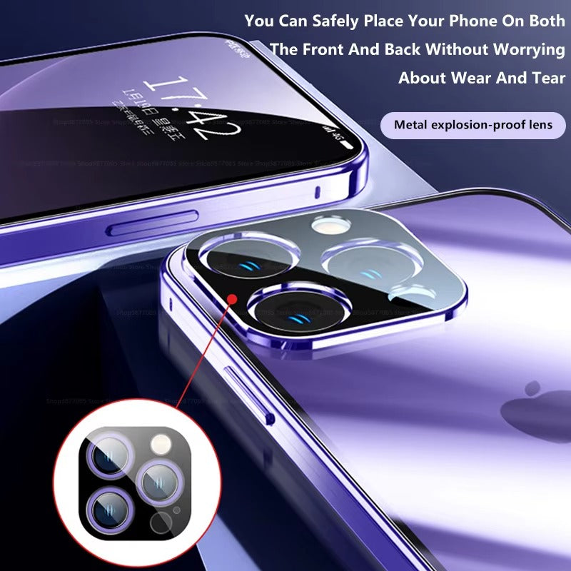 High Quality 360° Magnetic Apple iPhone Case Ultra Full Metal Cover with Dual-Sided Glass and Camera Lens Protection Frame