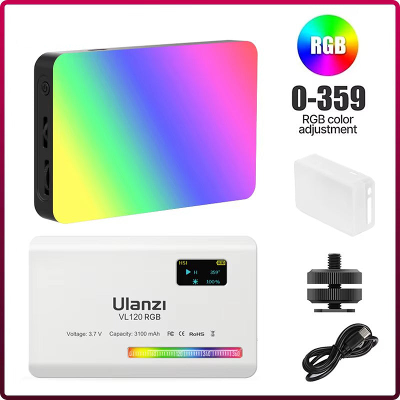 High Quality RGB LED Video Light Panel for Camera & Phone – 2500-9000K Bi-Color, CRI 95+, Diffuser, 3100mAh Battery, 360° Mount, 120 Lamp Beads