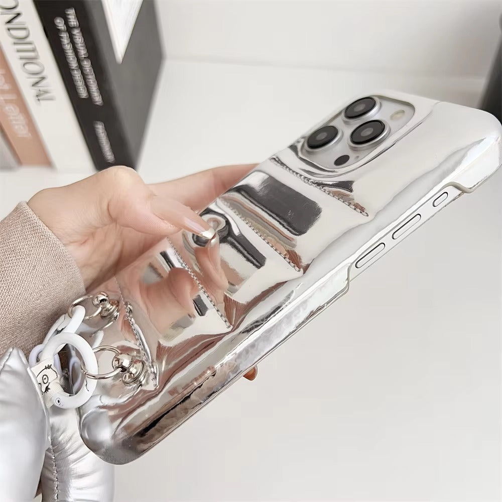 Luxury Apple iPhone Case, MagSafe Compatible, Camera Lens & Screen Protection, Ultra Thin, Shockproof, Magnetic Full All Around Cover – Down Jacket Style Silicone Case with Wrist Strap & Soft Finish