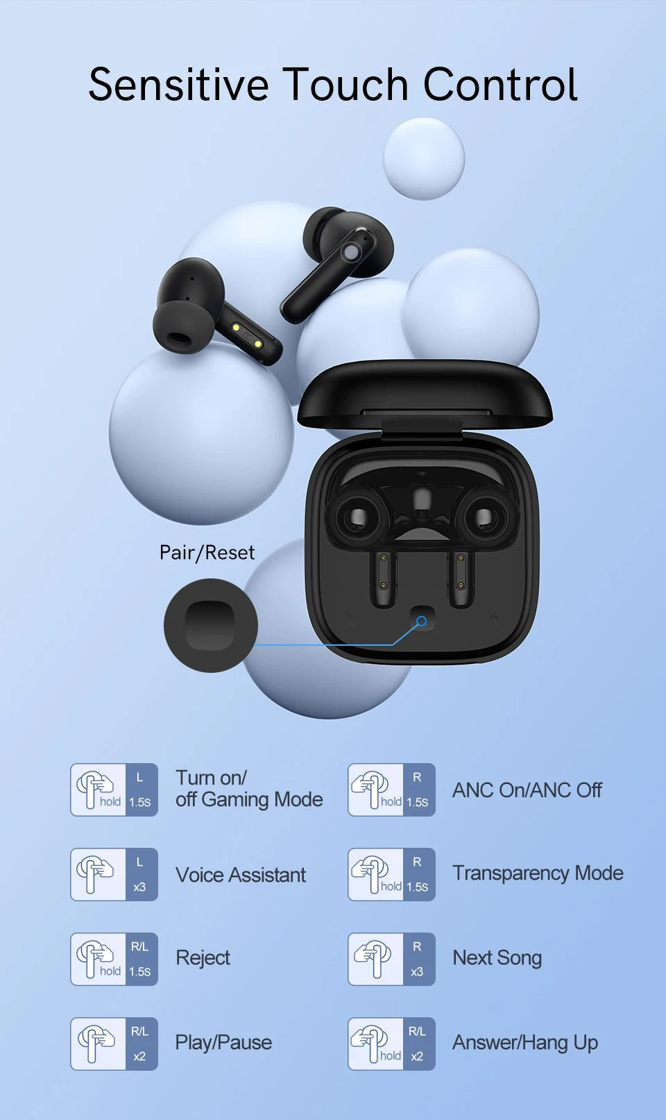 High Performance ANC Wireless Earbuds Bluetooth 5.3 – 4 Mic ENC, 68ms Low Latency, Touch Control, 30H Playtime, IPX5 Waterproof TWS Headphones