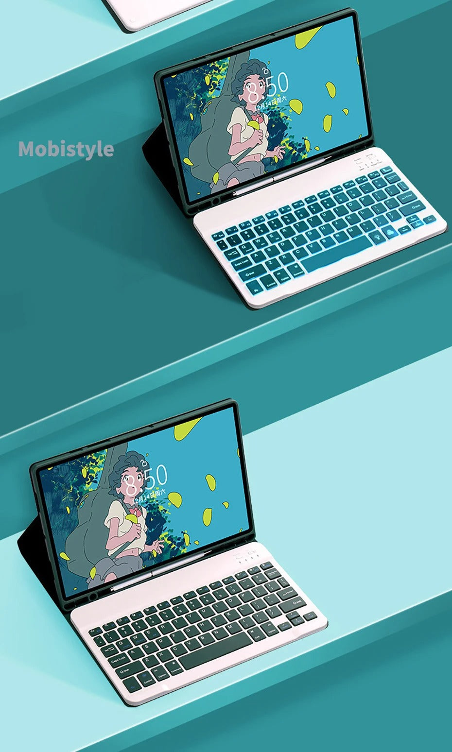 Luxury Wireless Keyboard Case with Free Mouse – Bluetooth Keyboard Cover with Touchpad, Leather Texture, Built-in Battery, for 10–11 inch Tablets, Solid Color Design