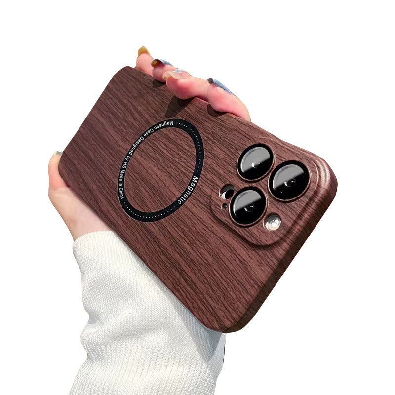 Premium Apple iPhone Case, MagSafe Compatible, Camera Lens and Screen Protection, Ultra Thin, Shockproof, Magnetic, Full All Around Protection, Wood Pattern Plastic Cover