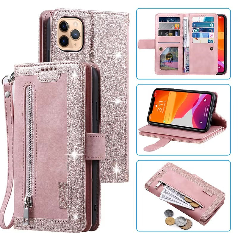 Luxury Leather Apple iPhone Case,Ultra Thin Magnetic Shockproof Full Protection Cover with Flip Wallet Design