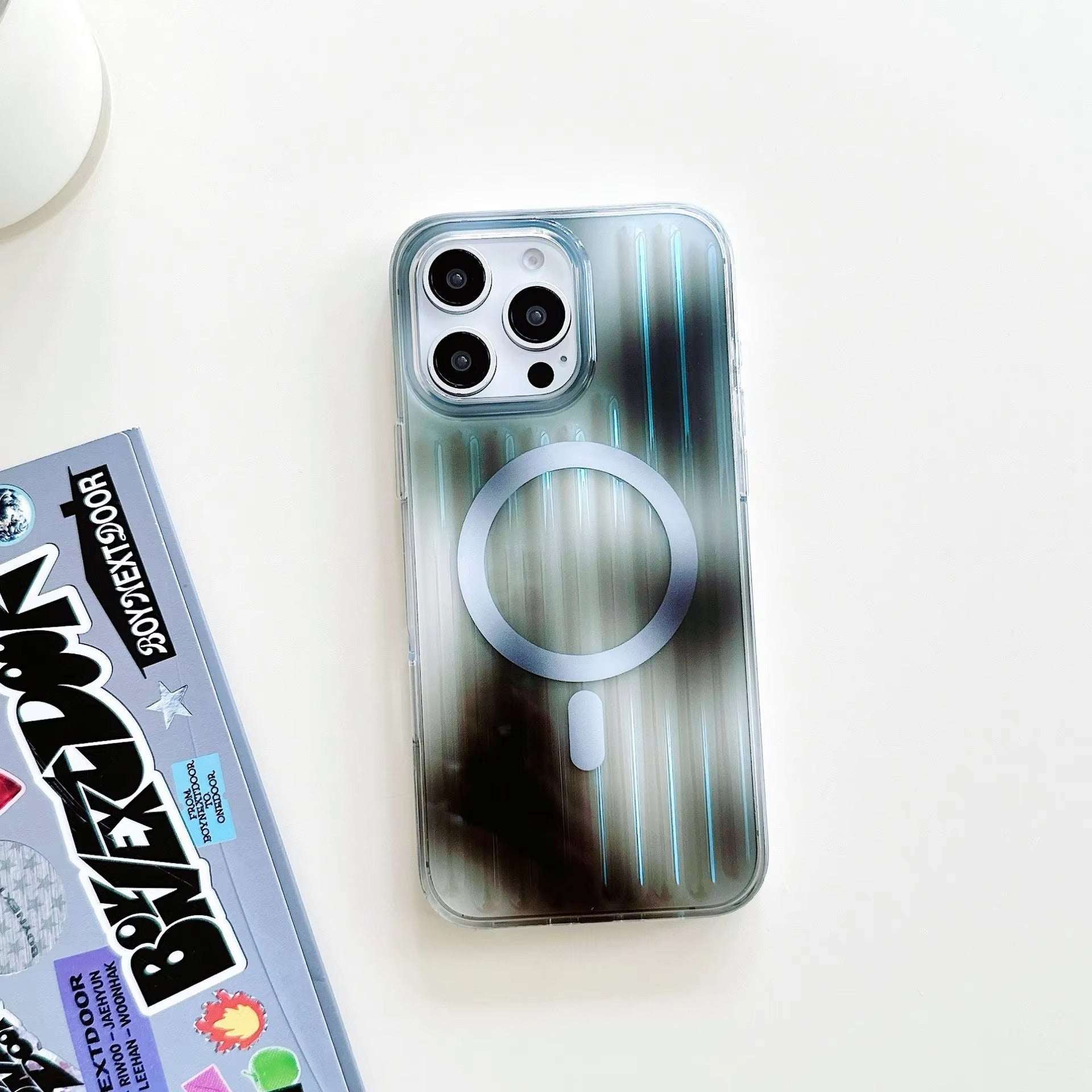 Premium Apple iPhone Case, MagSafe Compatible, Camera Lens & Screen Protection, Ultra Thin, Shockproof, Magnetic Full All Around Cover – Gradient Laser Luggage Style TPU + PC Case with Full Wrap Protection