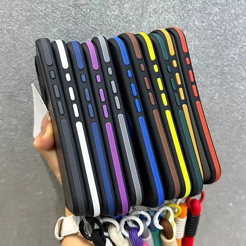 Luxury Apple iPhone Case  Ultra Thin Shockproof Magnetic Full All Around Protection Cover with Matte Stand & Wrist Strap