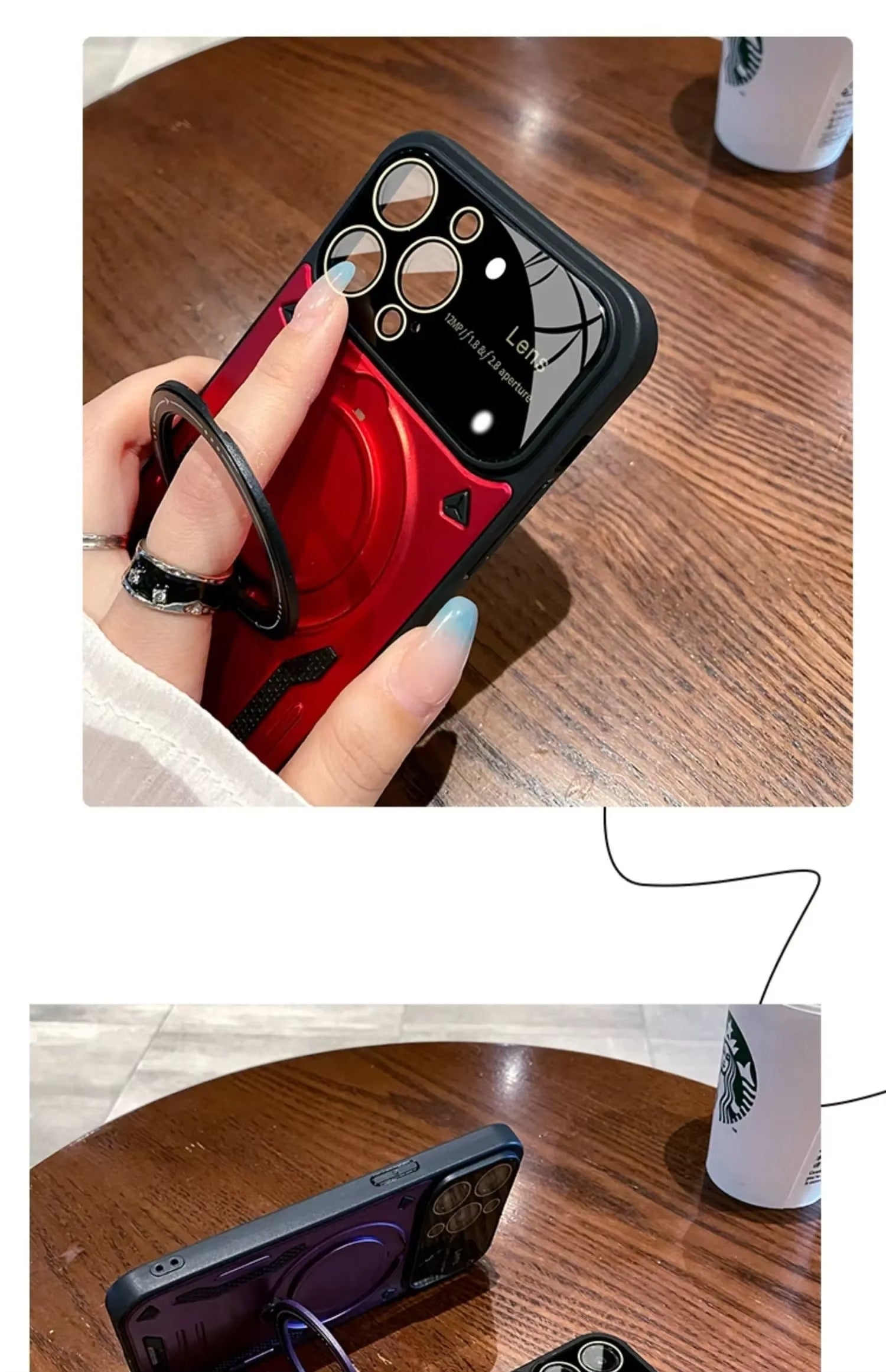 Luxury Apple iPhone Case, MagSafe Compatible, Camera Lens & Screen Protection, Ultra Thin, Shockproof, Magnetic Full All Around Cover – Stand Holder Case with Lens Guard, Wristband & Lanyard Strap