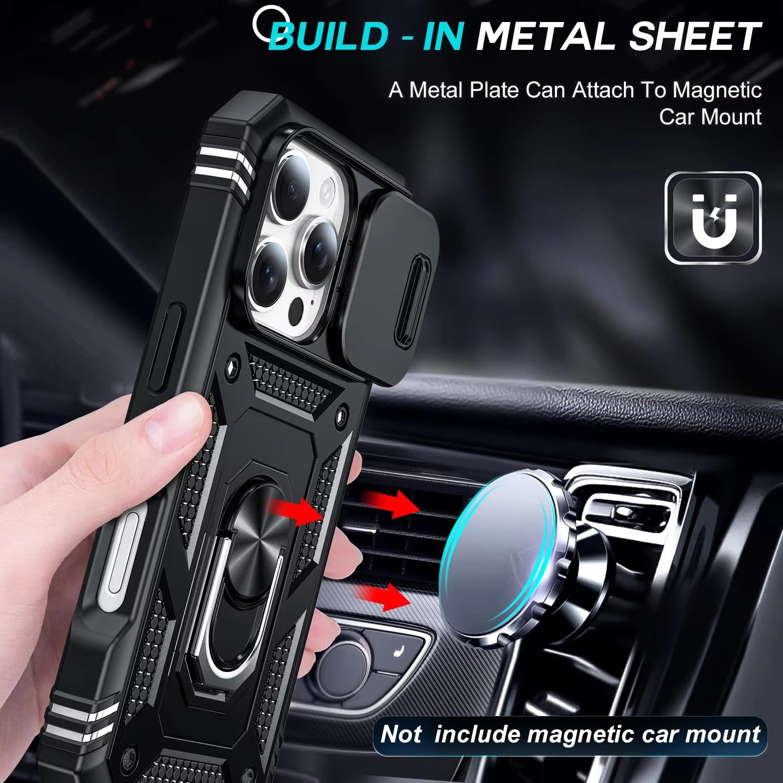 Robust Apple iPhone Case, MagSafe Compatible, Camera Lens and Screen Protection, Ultra Thin, Shockproof, Magnetic, Full All Around Protection, Slide Rotating Armor Cover