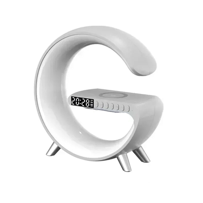 Luxury Wireless Charging Alarm Clock – Bluetooth Speaker with Sunrise Wake-Up Light, RGB Night Lamp, Sleep Aid, 5W Fast Charger for Qi-Enabled Devices