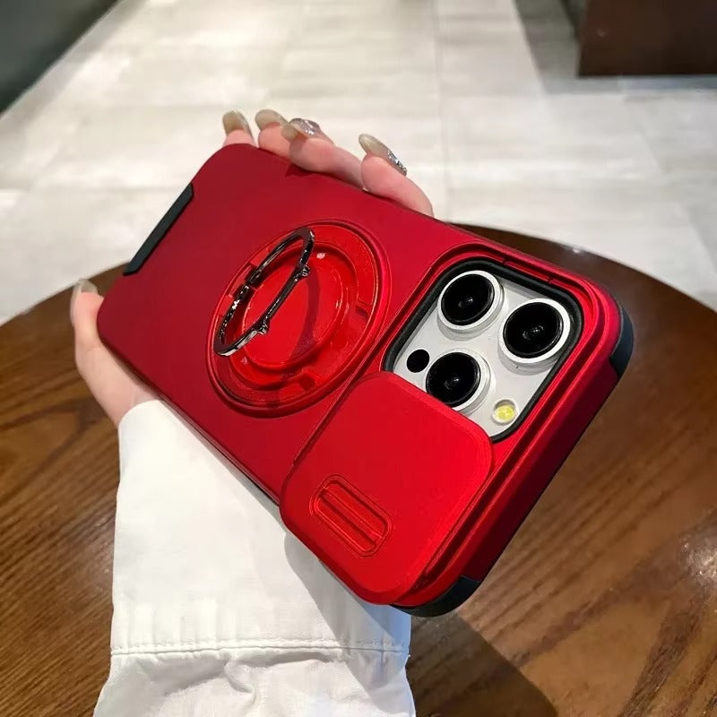 High Quality Apple iPhone Case MagSafe Compatible, Camera Lens & Screen Protection Cover with Slide Lens & Armor Bracket