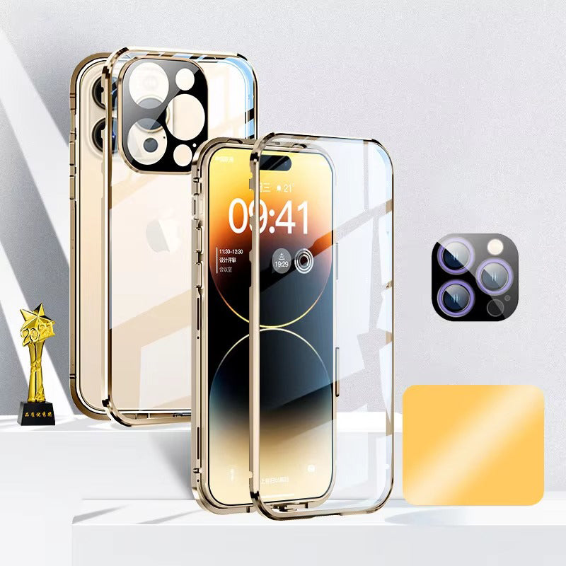 High Quality 360° Magnetic Apple iPhone Case Ultra Full Metal Cover with Dual-Sided Glass and Camera Lens Protection Frame