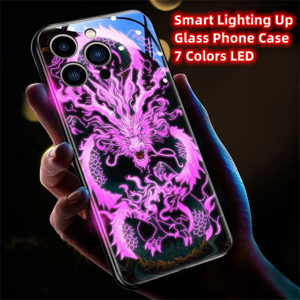 Premium Apple iphone  Case, LED Flash, Sound Reactive, Shockproof, Ultra Thin, Full Body Protection, Golden Dragon Luminous Glass Cover