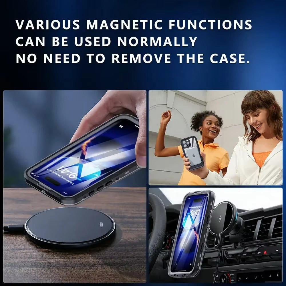 Luxury Apple iPhone Case MagSafe Compatible, Camera Lens & Screen Protection, Ultra Thin Shockproof Magnetic Full All Around Protection Cover with IP68 Waterproof 360 Seal Design