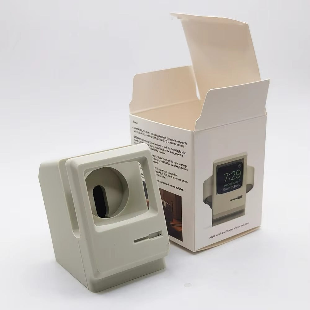 Premium Retro Charging Stand for Smartwatch – Desktop Silicone Dock Holder with Cable Slot, Nightstand Mode Compatible 