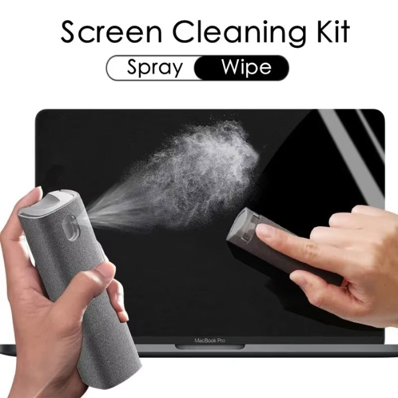 High Quality 2-in-1 Screen Cleaner Spray Reusable Cleaning Cloth for Cell Phones, iPads, Computers, Glasses, and Tablets